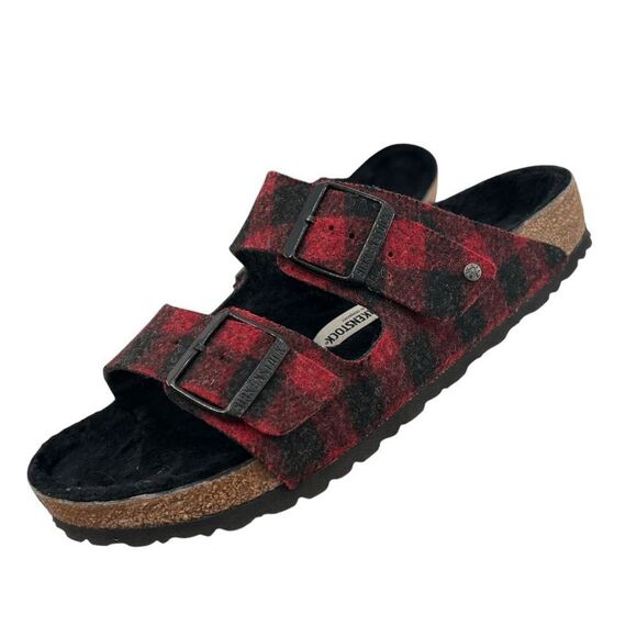 Birkenstock Arizona red plaid sheep lined size 41 regular width - Picture 6 of 8